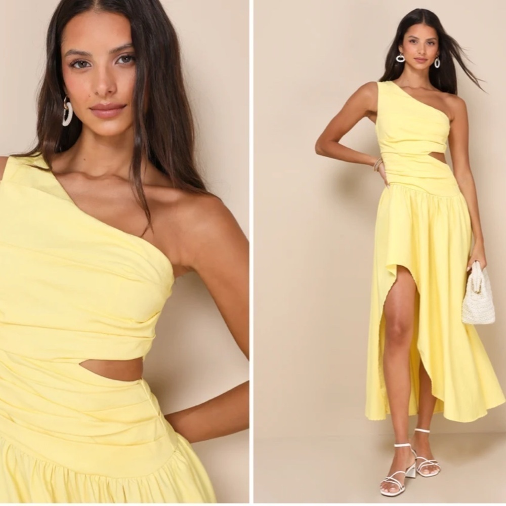 Lulu's Lemon One-Shoulder Cutout Maxi Dress